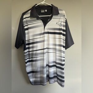 Men’s Puma Golf Polo Size Large Navy White Strip 100% Polyester
